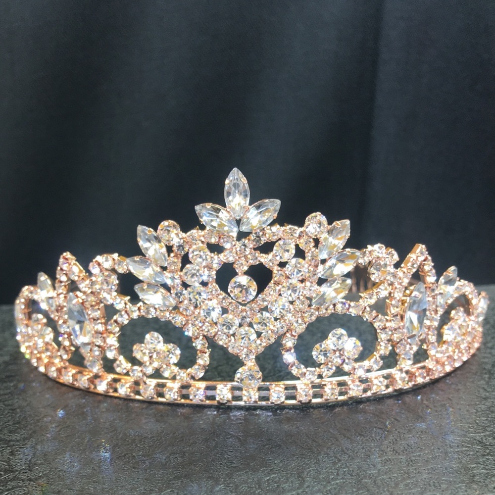 Rose Gold Tiara Crystal Metal Bridal Hair Crown